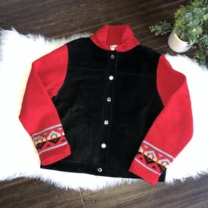 PENDLETON Southwest Negro Gamuza Cuero Suéter Tejido Cárdigan Para Mujer Grande - Imagen 1 de 8