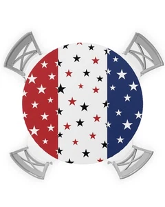 Red White Waterproof Table Cloth Round Cover, Outdoor Fitted Vinyl Round Tabl... - Picture 1 of 6