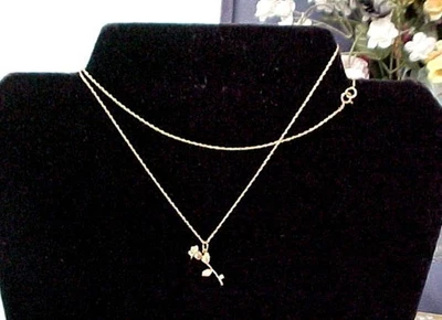 Dainty Solid 14k Gold Rose Pendant On Solid Dainty 14k Chain Necklace 22" Vtg 2g - Image 1 of 4