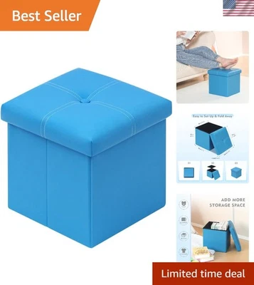 Elegante cubo otomano de imitación de cuero azul - reposapiés y almacenamiento multifuncionales Foto 1 de 4