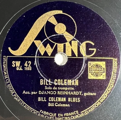 Django Reinhardt & Bill coleman : Blues / Indiana 78 RPM JAZZ SWING SW. 42 EX - Photo 1/4