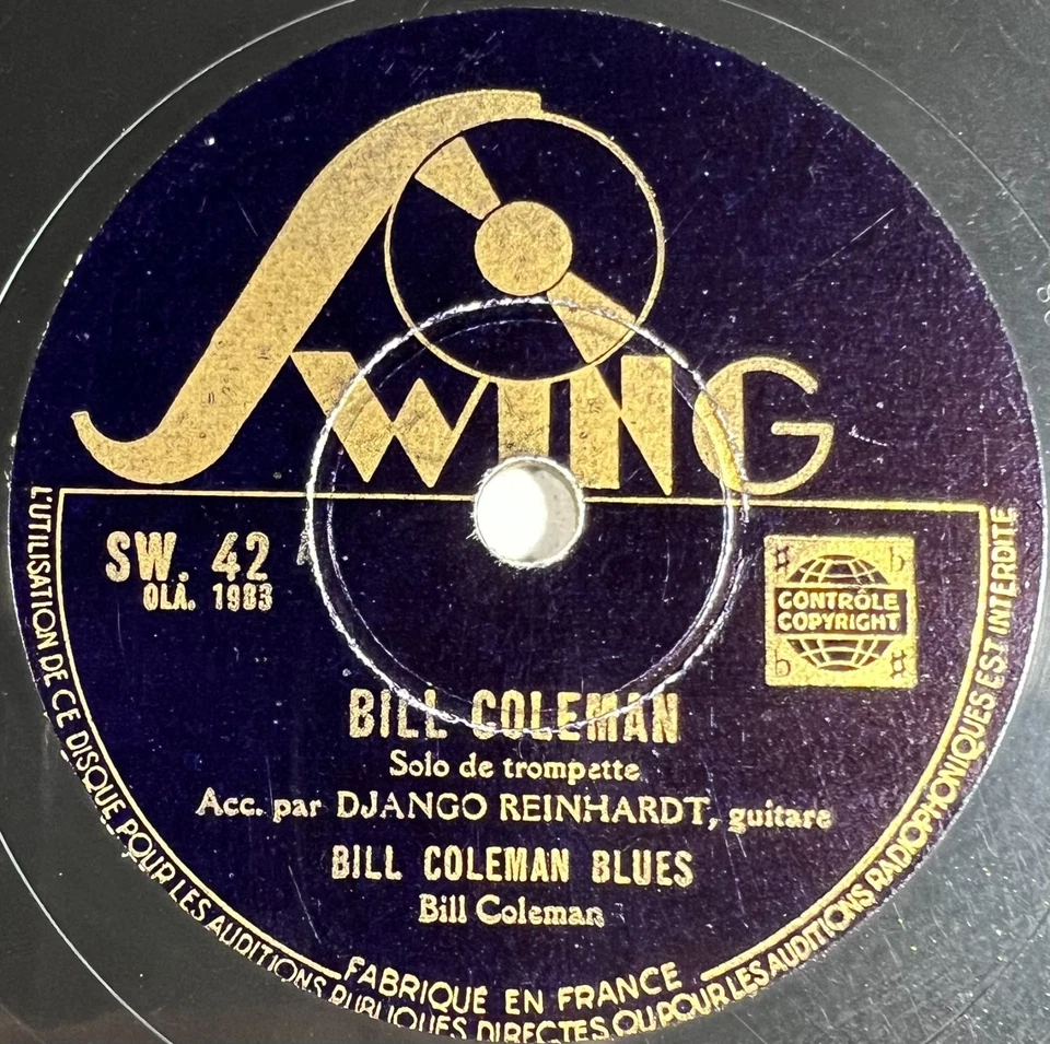 Django Reinhardt & Bill coleman : Blues / Indiana 78 RPM JAZZ SWING SW. 42 EX - Photo 1/4