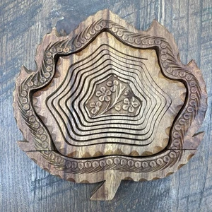 Vintage Holz faltbarer Klappkorb Schale handgeschnitzt, Pakistan - Bild 1 von 16