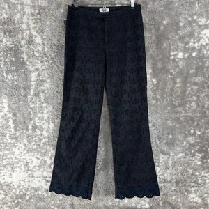 Moschino Jeans Size 8 Floral Eyelet Casual Pants Black Blue Button Zip - Picture 1 of 12