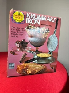 VTG Collectible Scandinavian Nordic Ware Krumkake Iron with Wood Handle OG BOX - Picture 1 of 5