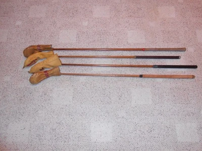 4 NICE OLD ANTIQUE WOOD SHAFT (HICKORY) GOLF WOODS - Image 1 of 4