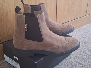 Brand New £290 Mens Hugo Boss Brown 100% Cow Hide Leather/Suede Boots Uk Size 12 - Picture 1 of 11