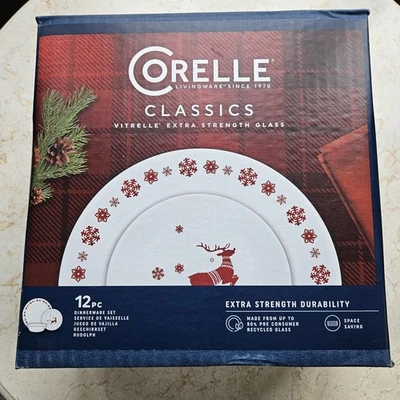 Corelle Classics 12 Piece Dinnerware Christmas Rudolph Red Reindeer New Sealed - Image 1 of 4