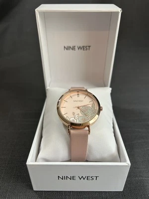 NEW Women’s Watch Rose Floral Pink Smooth Strap Gold Tone Dial Accents Nine West - Image 1 of 4