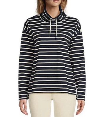 J.Crew Women’s Funnelneck Pullover Sweatshirt Blue White Stripes small - Image 1 of 4
