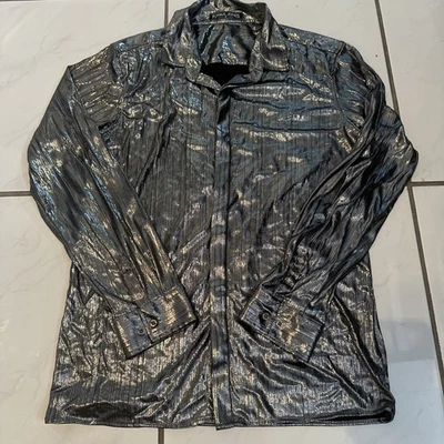 Camisa de vestir para hombre PJ Paul Jones metálica manga larga botón discoteca M 20x26,5 Foto 1 de 4