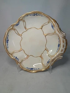 Circa 1820s Derby SHELL PLATO PARA SERVIR Menor A/F Azul Crema Dorado 9.25" Diámetro - Imagen 1 de 13