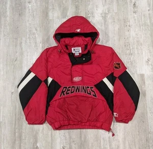 Vintage Detroit Red Wings Starter Pullover Puffer Jacket Mens XL NHL Side Zip - Picture 1 of 15