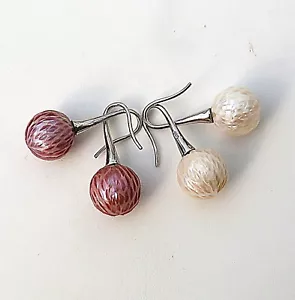 Ming Perlen Ohrstecker Dragon skin Natur handgefertigt 925 rhod. 5585/86 - Bild 1 von 18