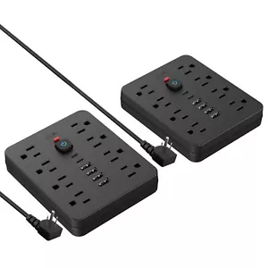 2 Pack Power Strip Surge Protector with 8 Outlets 4 USB and 2 USB C Ports Black - Picture 1 of 7