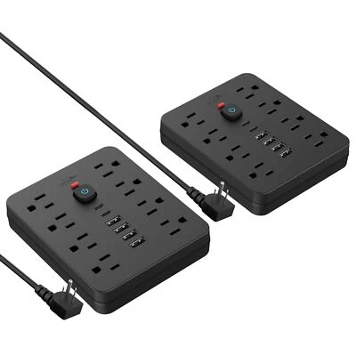 2 Pack Power Strip Surge Protector with 8 Outlets 4 USB and 2 USB C Ports Black - Image 1 of 4