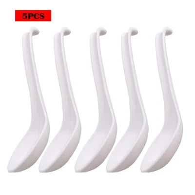5Pcs Soup Spoons Scoop Chinese Japan Long Handle Flatware Home Kitchen Prop 18cm - Image 1 of 4