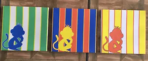 Lot Of 3Nursery Decor Wall Art Kids Room Multy Color Monkey Prints Set———— 28 - Picture 1 of 7