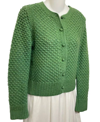 LL Bean Button Cardigan Sweater Size Small Green Angora Wool Popcorn Bobble Knit - Image 1 of 4