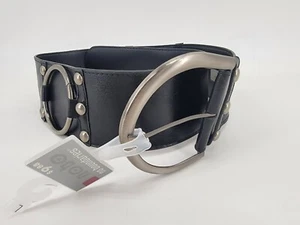 Womens No Boundaries Black Thick Waist Belt Size L Silver Color Ring - Picture 1 of 7