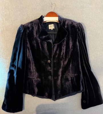Vintage ARMANI COLLEZIONI Crop Jacket Velvet Deep Purple Italy - Image 1 of 4
