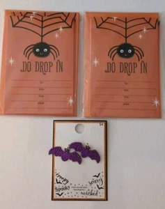 20 Hallmark Halloween Party Invitations + Envelopes Glitter Spider "Do Drop In" - Picture 1 of 4