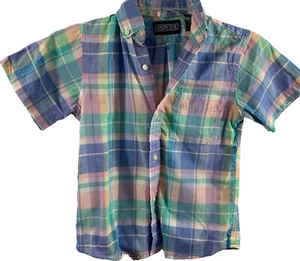 Lands End Boys Spring Plaid Pastel Button Front Shirt Size Small Cotton - Picture 1 of 3