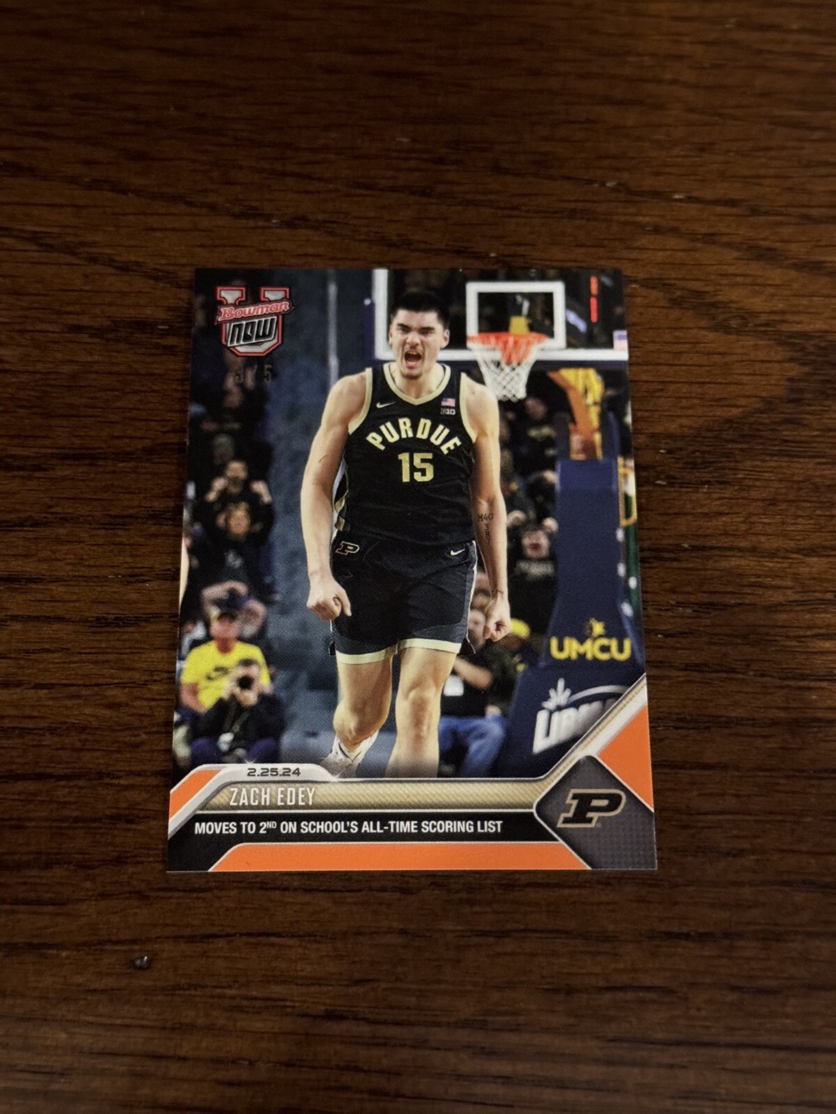 Zach Edey Purdue 2023-24 Bowman U Now Basketball Card: 56 Orange Parallel /5