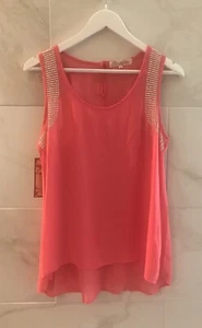 Penelope Project Coral Semi Sheer, Gold Bling Sleeveless Blouse Size Large NWT - Picture 1 of 12