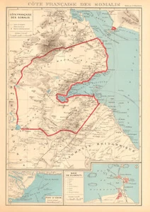FRENCH SOMALILAND. Cote Française des Somalis. Obok & DJIBOUTI plans 1938 map - Picture 1 of 1
