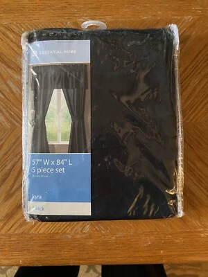 Essential Home 5 Piece Window Curtain Set Black 57” W X 84”L - Image 1 of 2