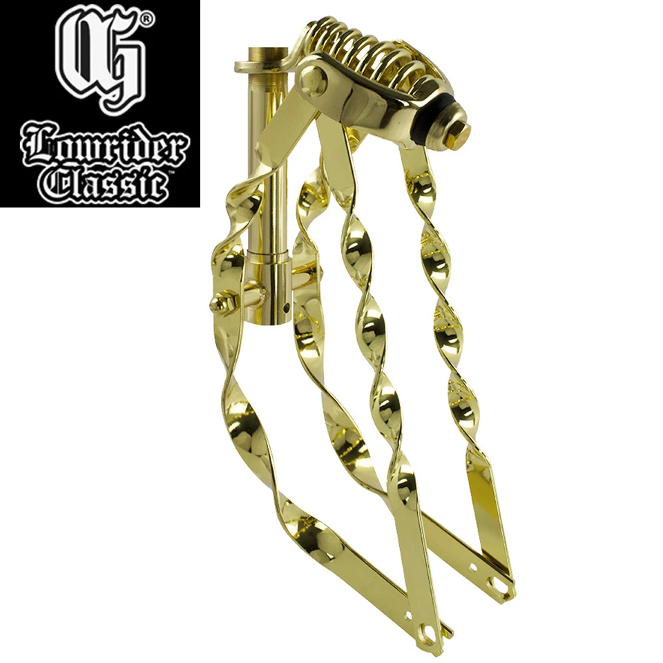 OG Lowrider Classic 12" Bent Steel Flat Twisted Spring Fork 1" Gold - Image 1 of 1