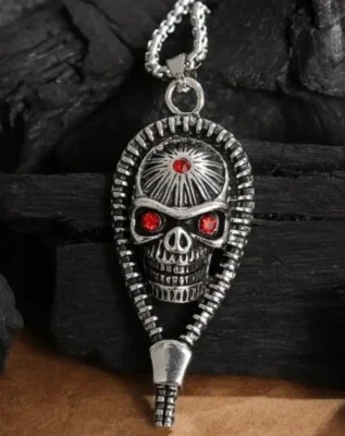 Collar Colgante Calavera Ojos de Cristal Para Hombre Halloween Gótico Acero Inoxidable 820 Foto 1 de 4