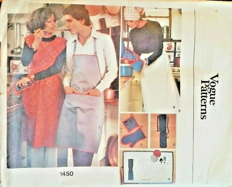UNCUT Vintage Vogue Patterns #1450 Kitchen - Aprons, Placemat & Potholders - Image 1 of 4