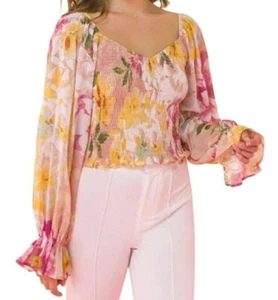 Blusa manica drammatica a sbuffo romantica floreale pomodoro volante taglia L - Foto 1 di 13