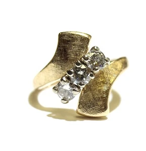 Anillo meñique mujer oro amarillo 14k 0,46ct diamante redondo 3 piedras 3,3 g Estate 3,5 - Imagen 1 de 6