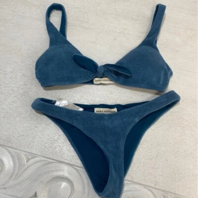 Mara Hoffman Rio Kay Zoe Bikini Terry Corbata Frontal Dos Piezas Traje de Baño Rio XS Azul Foto 1 de 4