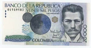 Colombia 20000 Pesos 1-6-2001 Pick 454.a UNC Uncirculated Banknote * - Picture 1 of 2