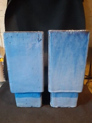 High Square Blue Glazed Stoneware Planters Garden Indoor Pots - Very Heavy - Image 1 of 4