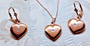 3-Pc. Set 10K Yellow Gold Heart Pendant & Matching Pierced Earrings, Diamonds - Picture 1 of 8