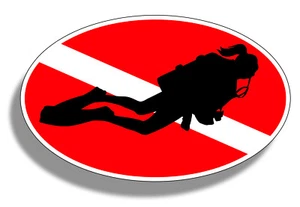 Female Scuba Diver Sticker Girl Diving Down Dive Flag Cup Car Window Oval Decal - Picture 1 of 2