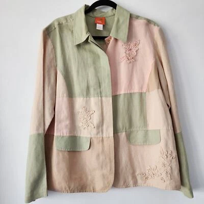 Hearts of Palm Linen Rayon Blend color block embellished jacket womens size 14 - Image 1 of 4