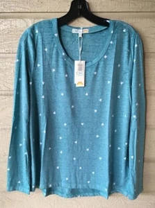 NWT C&C California Dusty Teal Hearts Burnwash Jersey T-Shirt Top - Size Medium - Picture 1 of 2