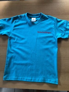 Schulanfang Kinder T-Shirt Baumwolle türkis Gr. 122/128   B&C   bedruckt - Picture 1 of 1