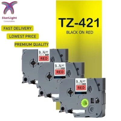3 Label Tape Compatible With Brother Black on Red TZ421 PT- 1000 1005BTS 1005FB - Image 1 of 4