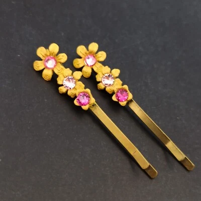 Pin de pelo Michal Negrin esmalte amarillo flores cristales rosas pasador lote 2 pares Foto 1 de 4