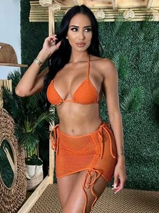 Sexy Falda Ajustable Red Malla Tulum Naranja Jengibre Playa Cubrimiento - Imagen 1 de 21