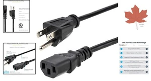 Computer Power Cord - NEMA 5-15P, 10A 125V - Compatible with PCs and Monitors - Picture 1 of 8