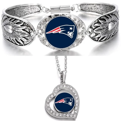 2PcSet New England Patriots Womens Sterling Silver Necklace Bracelet Set D3D19 Cover