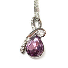 Silver Purple Amethyst Rhinestone Diamante Crystal Pendant Necklace Gift